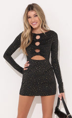 Boat Neck Dress in Black Shimmer
