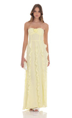 Chiffon Rossette Ruffle Maxi Dress in Yellow