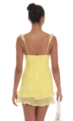 Dotted Chiffon Sweetheart Dress in Yellow
