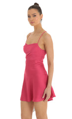 Satin A-Line Dress in Pink