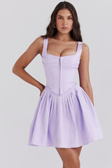 orchid pleated cotton mini dress