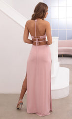 Ruched Halter Set in Dusty Pink