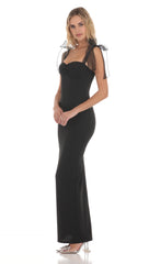 Shoulder Ties Maxi Dress in Black
