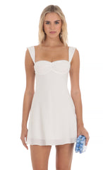 Lace Trim Wide Strap Dress in White