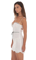 Black Ribbon Embroidered Dress in White