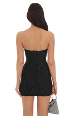 Strapless Mesh Rhinestone Dress in Black