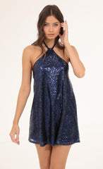 Sequin Halter Dress in Blue