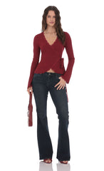 LaceTrim Wrap Top in Burgundy