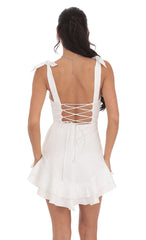 Floral Jacquard Ruffle A-line Dress in White