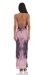 Mesh Print Bodycon Maxi Dress in Pink