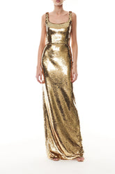 Gold Sequin Scoop Neck Gown