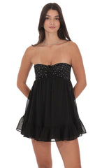 Babydoll Polka Dot Bust Dress in Black