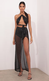 Ruched Sequin Set in Black