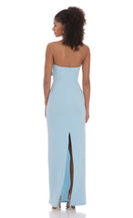 Bow Cutout Strapless Maxi Dress in Blue