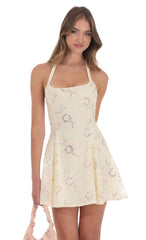 Floral Halter Open Back Dress in Cream