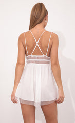 Lace Up Dress In White Mesh