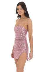 Sequin Strapless Mini Dress in Rose Pink