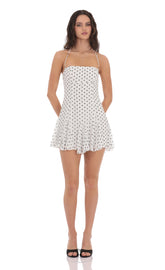 Polka Dot Halter Flare Dress in White