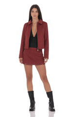 Suede Zip-Up Jacket in Maroon