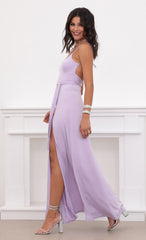 Satin Tie Maxi in Lilac