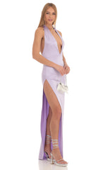 Satin Deep V Maxi Dress in Lilac