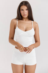 white summer knit hot pants