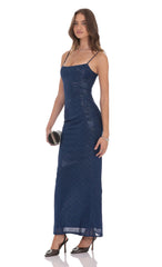 Foil Mesh Bodycon Maxi Dress in Navy