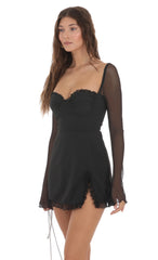 Ruffle Long Sleeve Dress in Black