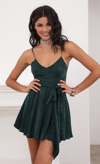 Tie A-line Dress in Deep Green