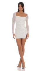 Sequin Long Sleeve Bodycon Dress in White