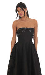 Sequin Draped Strapless Gown in Black