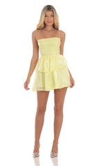 Shimmer Lace Up Dress in Yellow