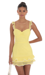 Dotted Chiffon Sweetheart Dress in Yellow