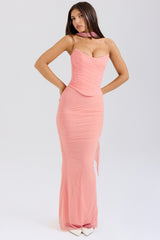 peach fluted hem maxi skirt