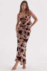 dusty pink devore maxi skirt