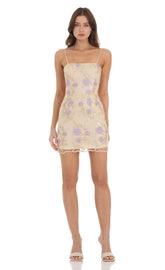 Gold Floral Mesh Dress