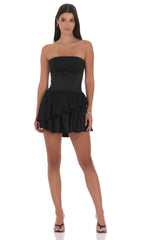 Asymmetrical Ruffle Corset Dress in Black