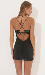 Sequin Trim Bodycon Dress in Black