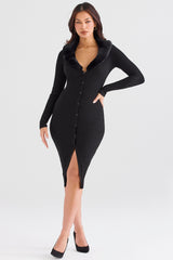 black faux fur trim dress