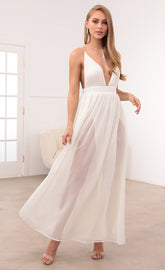 Ivory Chiffon Slit Maxi Dress
