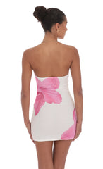 Floral Mesh Strapless Bodycon Dress in White