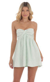 Jacquard Babydoll Dress in Seafoam Green