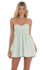 Jacquard Babydoll Dress in Seafoam Green