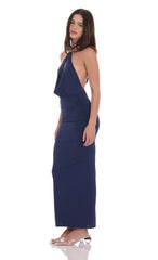 Keyhole Halter Maxi Dress in Navy