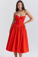 italian tomato strapless midi sundress