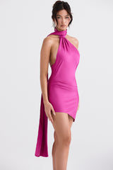 hot pink asymmetric wrap neck dress
