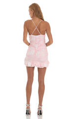 Side Ruched Dress in Pink Swirl