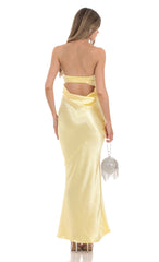 Strapless Satin Maxi Dress in Yellow