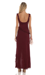 Kofi Ruffle Dress in Maroon