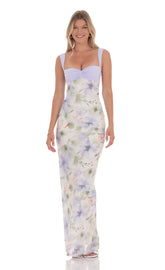 Mesh Two Toned Maxi Dress in Lavender Lilly